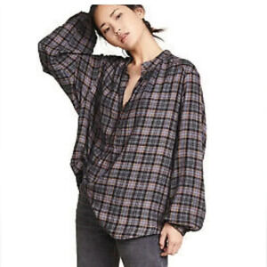 Free People Plaid Northern Bound Flannel Henley top size XS